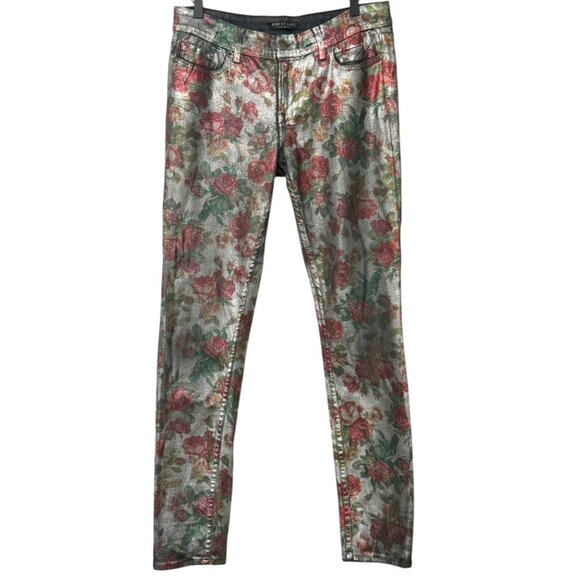 Street Label Los Angeles Denim - Street Label Los Angeles Coated Jeans Roses Floral Straight Metallic USA Size 32
